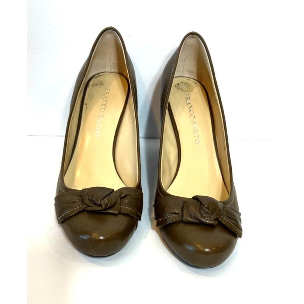 Franco Sarto Promise Brown Leather Wedges Bow On Toe Style Size 9M - Picture 2 of 9